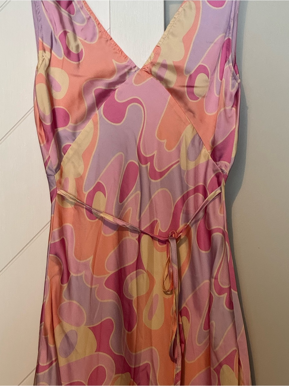 Peppermayo Audrey Vintage Slip Dress Psychedelic Swirl Satin Mini Pink Size 4 - Picture 7 of 9